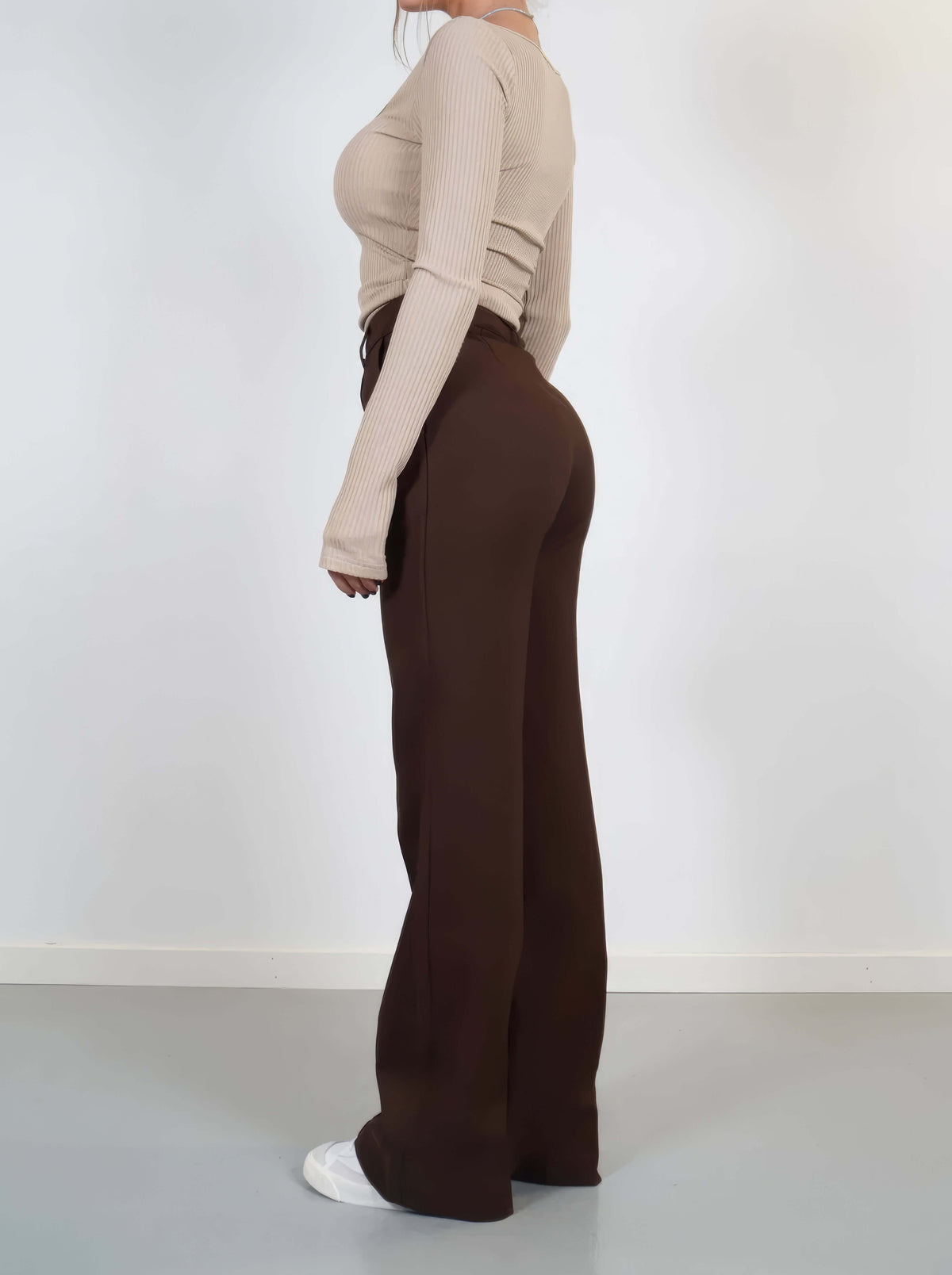 Elora - Women's Wide Leg Trousers with Ribbed Top