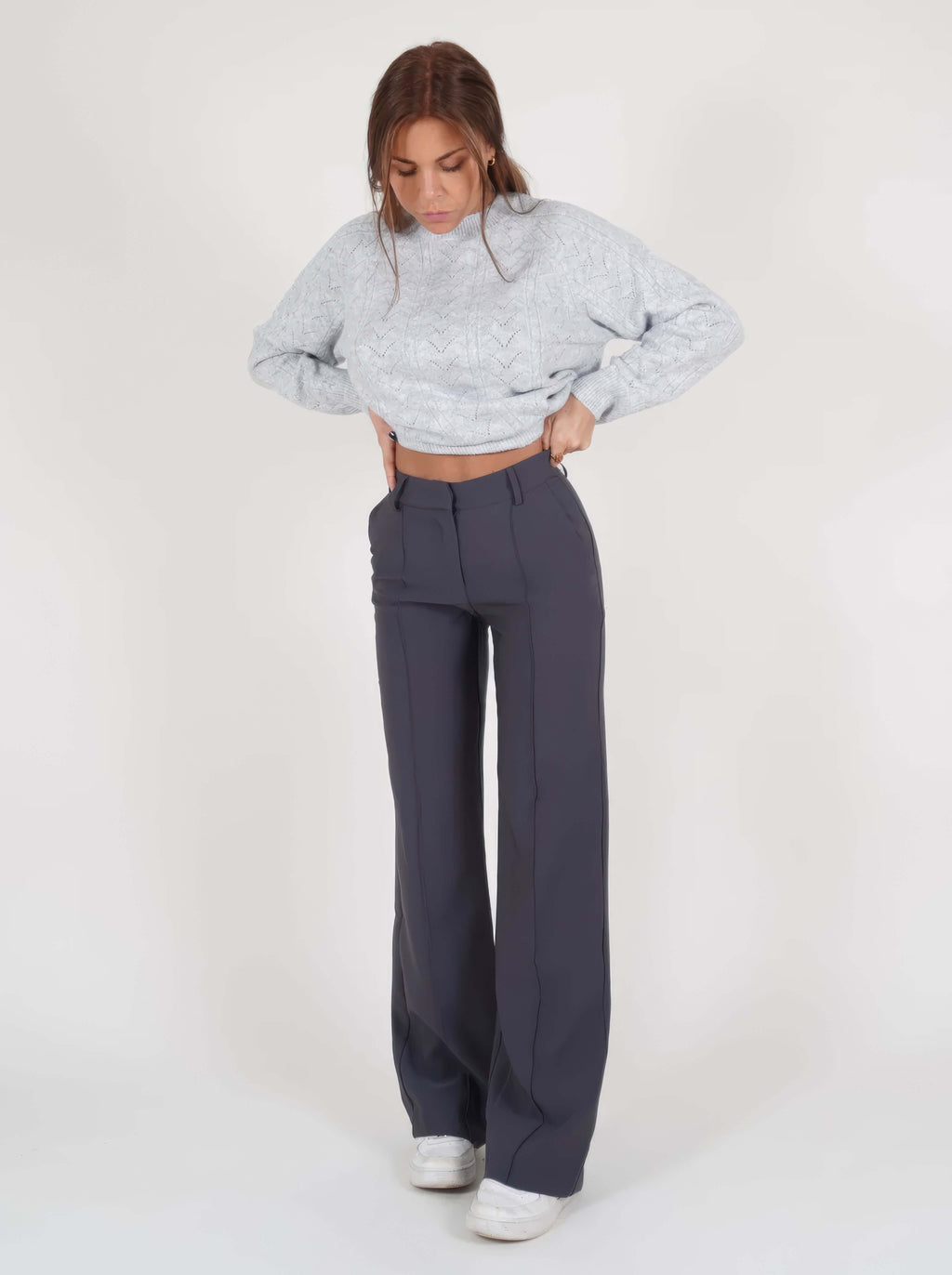 Elora - Women's Wide Leg Trousers with Ribbed Top