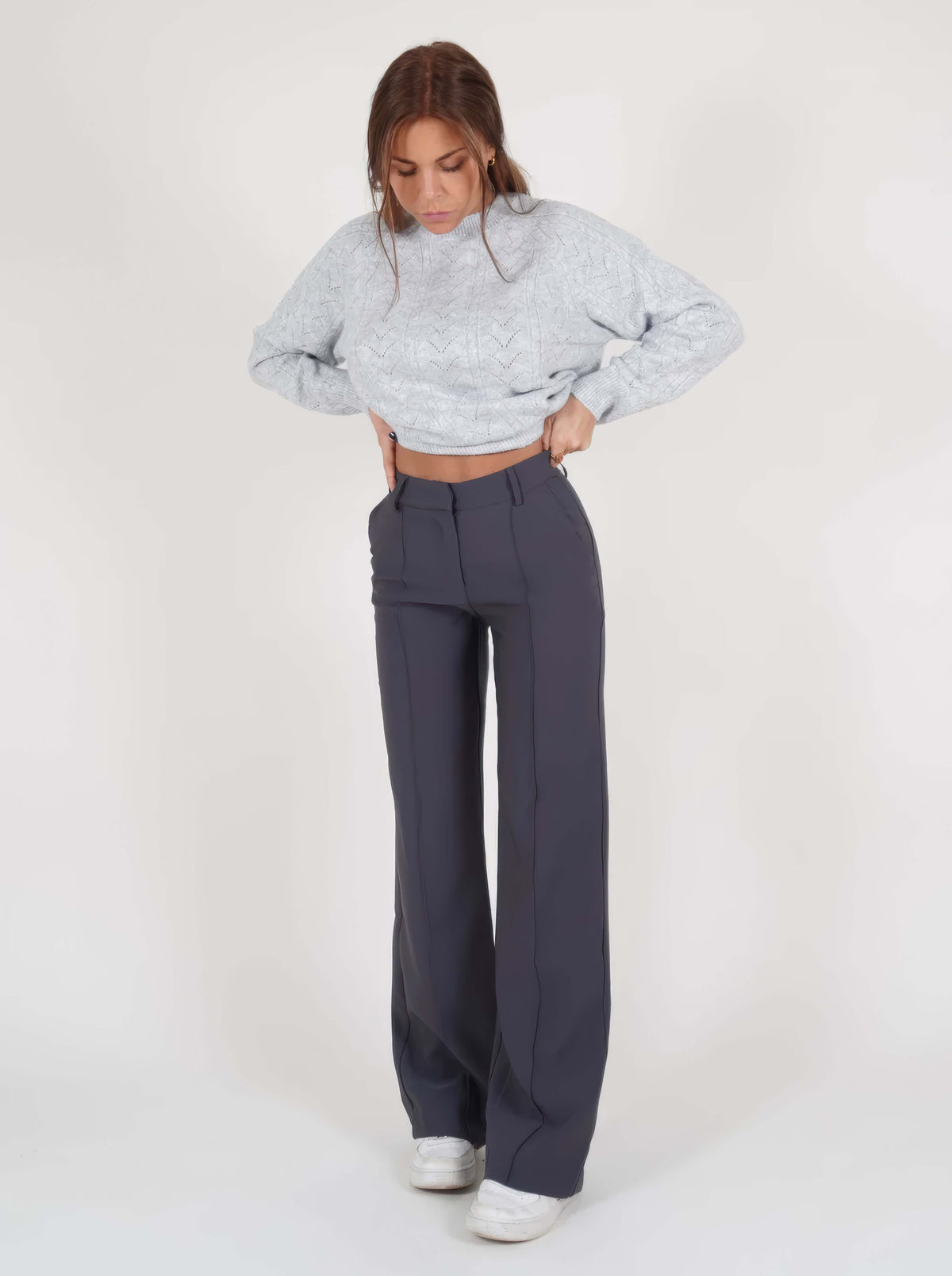 Elora - Women's Wide Leg Trousers with Ribbed Top
