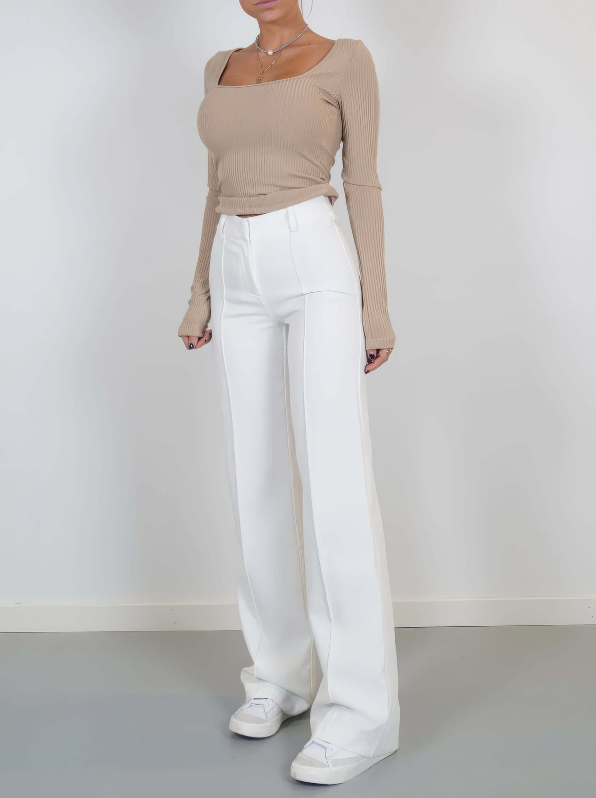 Elora - Women's Wide Leg Trousers with Ribbed Top