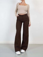 Elora - Women's Wide Leg Trousers with Ribbed Top