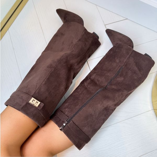 Elowen - Women's Knee High Boots with Gold-Tone Buckle