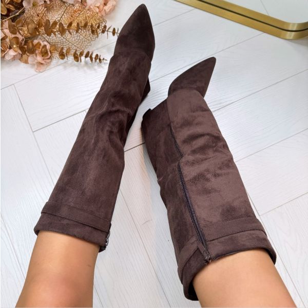 Elowen - Women's Knee High Boots with Gold-Tone Buckle