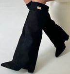 Elowen - Women's Knee High Boots with Gold-Tone Buckle