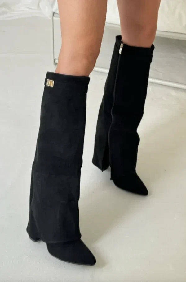 Elowen - Women's Knee High Boots with Gold-Tone Buckle