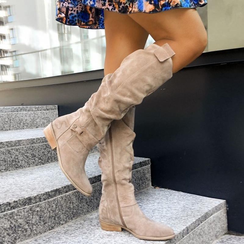 Elysia - Women's Knee High Slouch Suede Boots