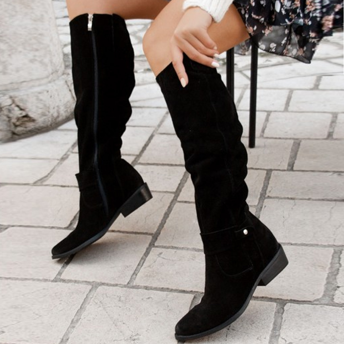 Elysia - Women's Knee High Slouch Suede Boots