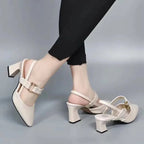 Emory - Women's Stylish Heeled Slingbacks with Gold Accent