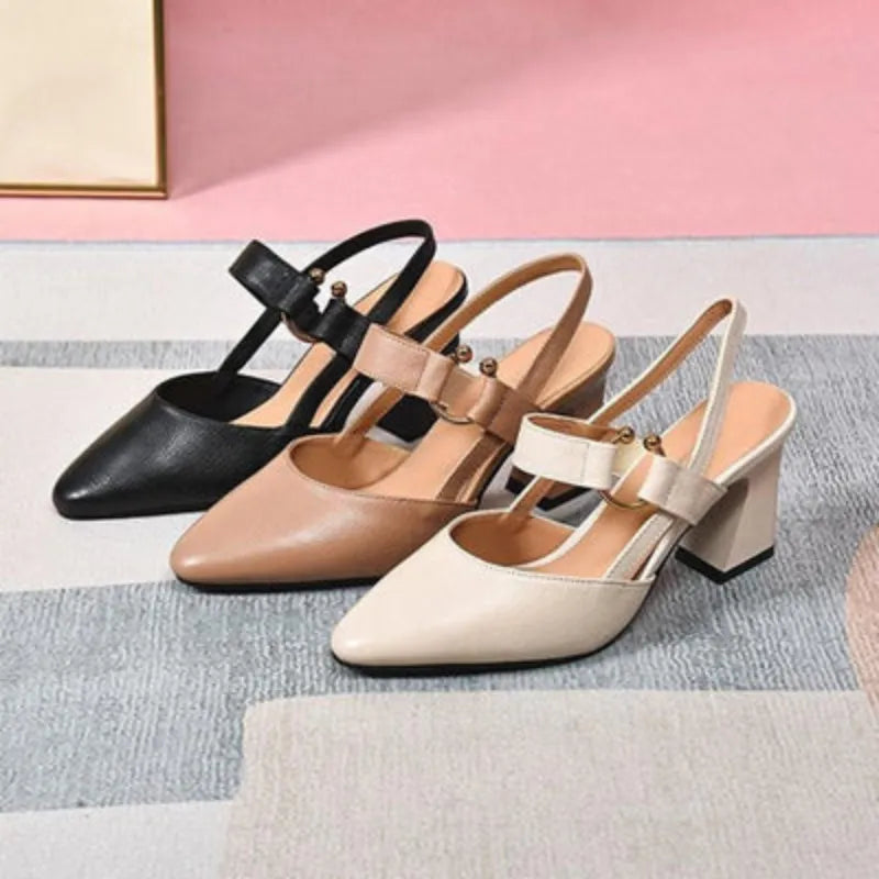 Emory - Women's Stylish Heeled Slingbacks with Gold Accent