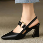 Emory - Women's Stylish Heeled Slingbacks with Gold Accent
