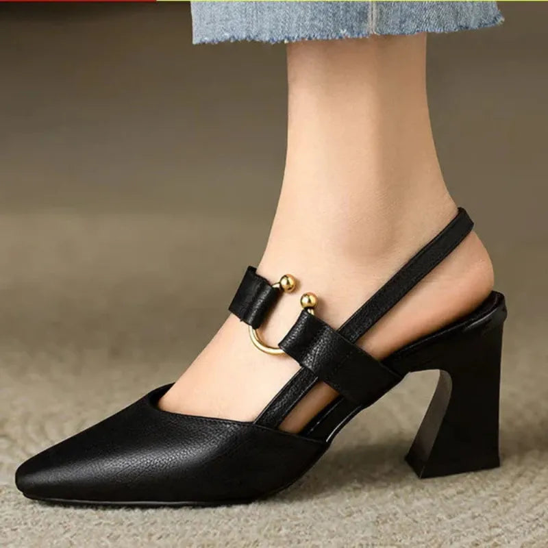 Emory - Women's Stylish Heeled Slingbacks with Gold Accent