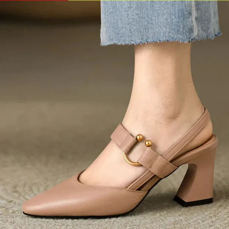 Emory - Women's Stylish Heeled Slingbacks with Gold Accent