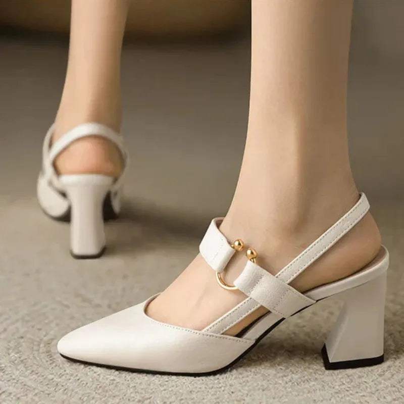 Emory - Women's Stylish Heeled Slingbacks with Gold Accent