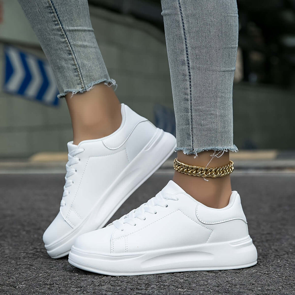 Esme - Women's Faux Leather Trainers with Contrast Heel