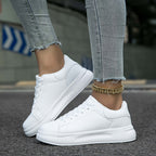 Esme - Women's Faux Leather Trainers with Contrast Heel
