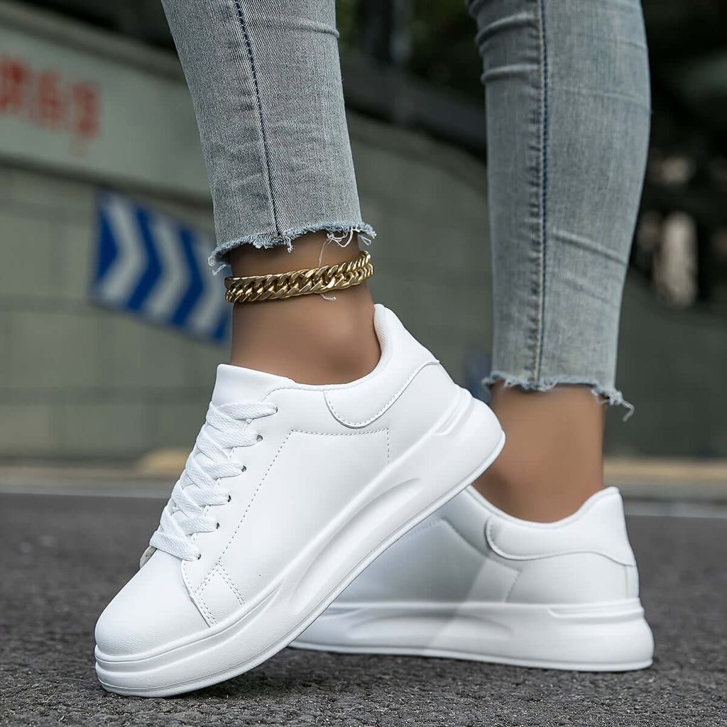 Esme - Women's Faux Leather Trainers with Contrast Heel