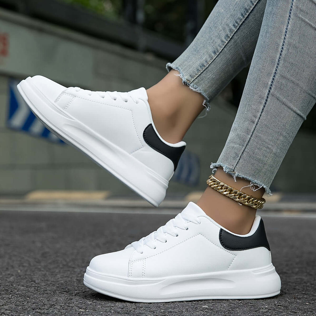 Esme - Women's Faux Leather Trainers with Contrast Heel