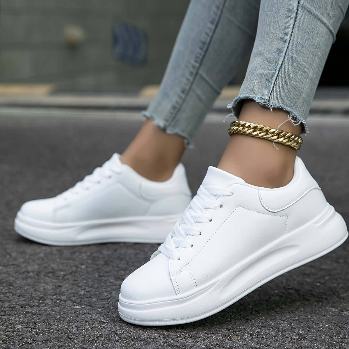 Esme - Women's Faux Leather Trainers with Contrast Heel