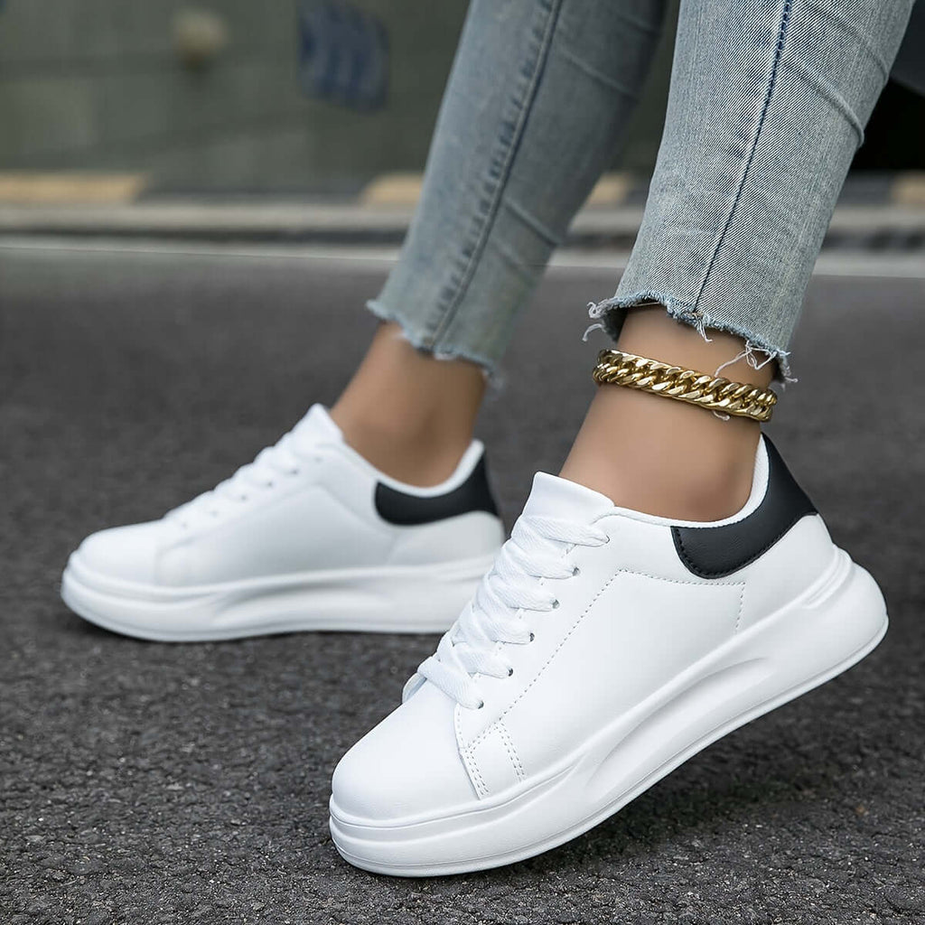 Esme - Women's Faux Leather Trainers with Contrast Heel