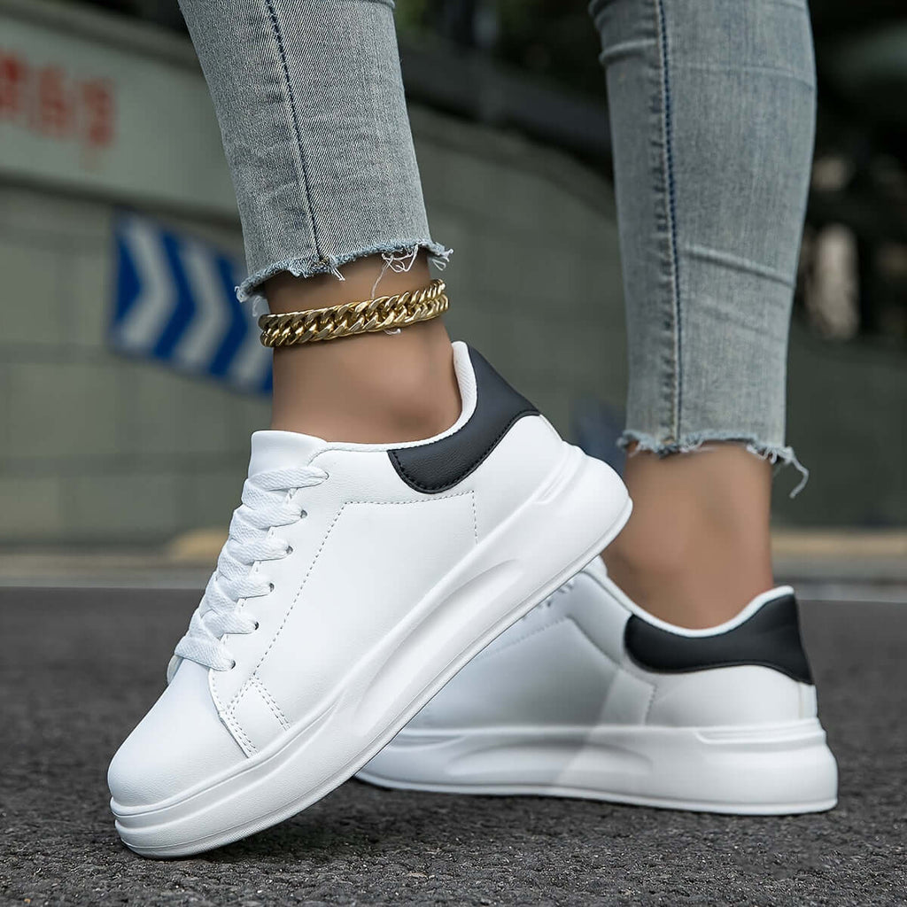 Esme - Women's Faux Leather Trainers with Contrast Heel