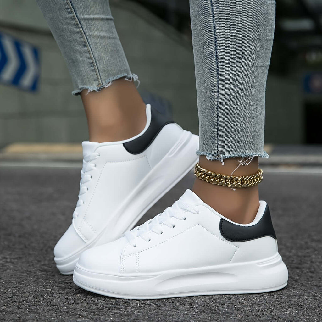 Esme - Women's Faux Leather Trainers with Contrast Heel