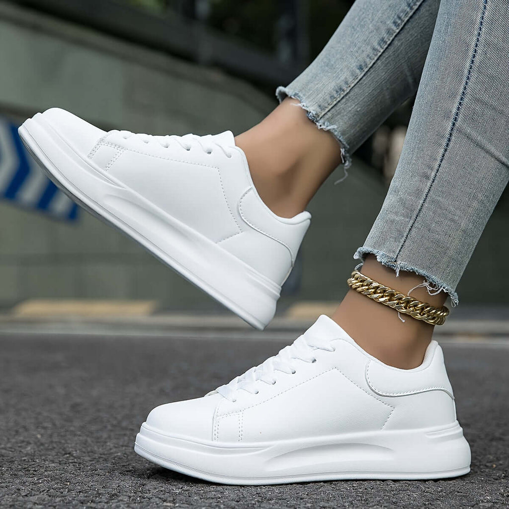Esme - Women's Faux Leather Trainers with Contrast Heel
