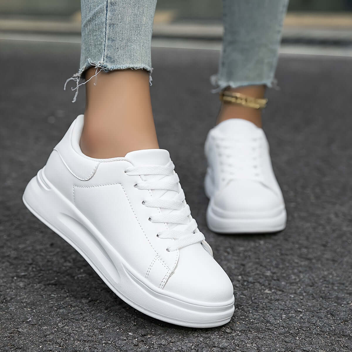 Esme - Women's Faux Leather Trainers with Contrast Heel