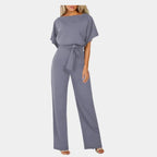 Faye - Women's Chic Belted Jumpsuit with Short Sleeves