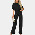 Faye - Women's Chic Belted Jumpsuit with Short Sleeves