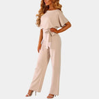 Faye - Women's Chic Belted Jumpsuit with Short Sleeves