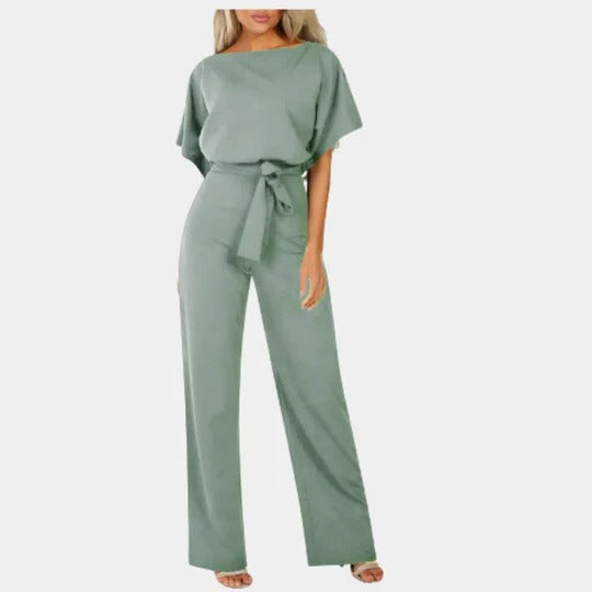 Faye - Women's Chic Belted Jumpsuit with Short Sleeves