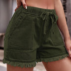 Fern - Women's Casual Frayed Hem Denim Shorts