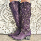Fleur - Women's Embellished Knee High Boots with Stud Detail
