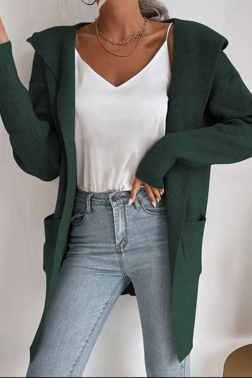 Freya - Women's Casual Open Front Hooded Cardigan