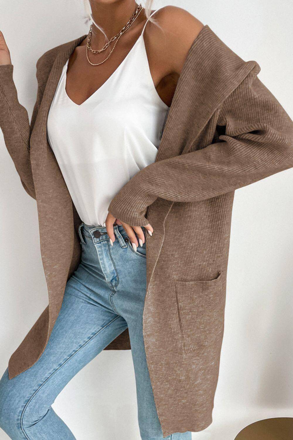 Freya - Women's Casual Open Front Hooded Cardigan