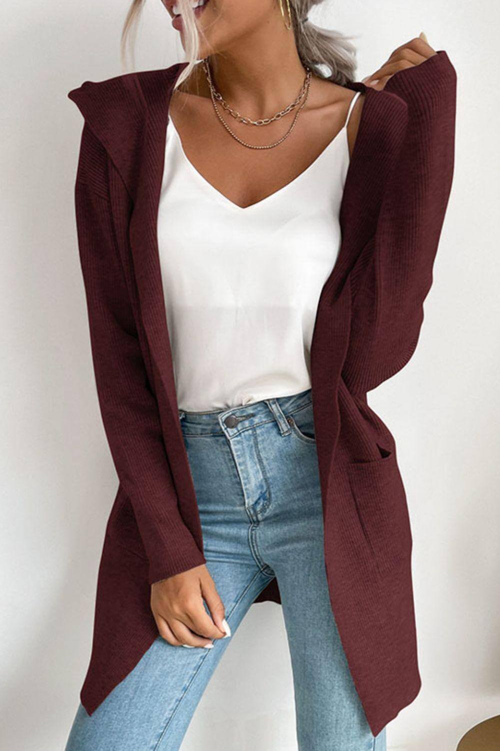 Freya - Women's Casual Open Front Hooded Cardigan