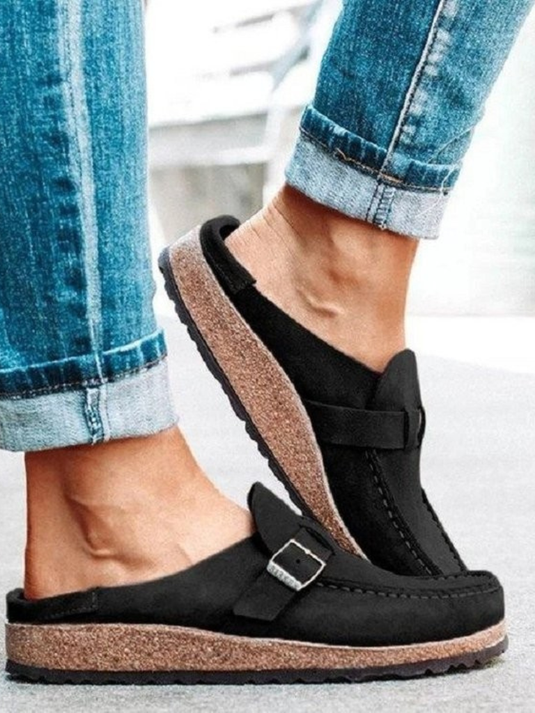 Idra - Women's Casual Faux Suede Loafers with Buckle Detail