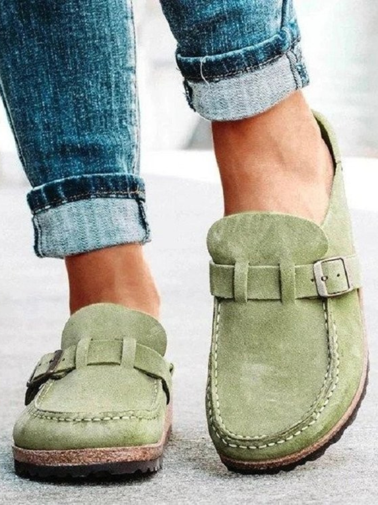 Idra - Women's Casual Faux Suede Loafers with Buckle Detail