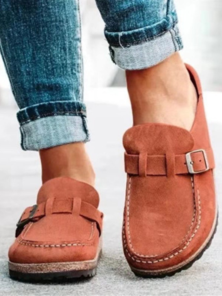 Idra - Women's Casual Faux Suede Loafers with Buckle Detail