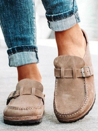Idra - Women's Casual Faux Suede Loafers with Buckle Detail