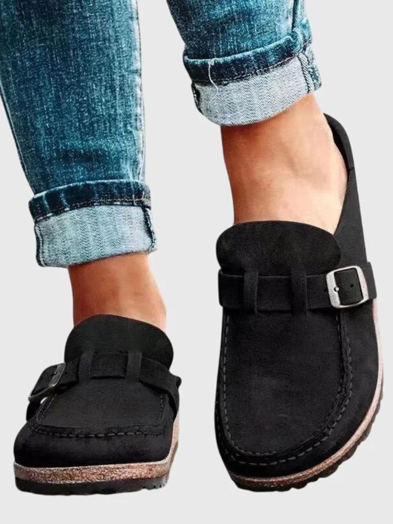 Idra - Women's Casual Faux Suede Loafers with Buckle Detail