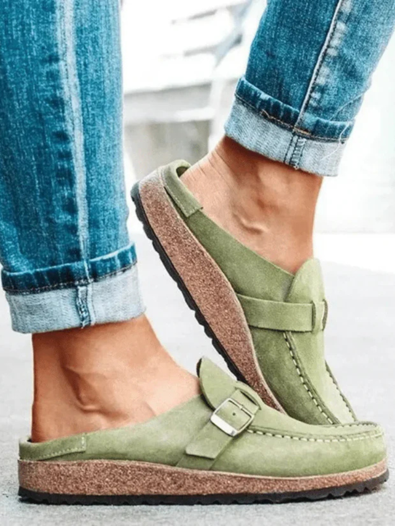 Idra - Women's Casual Faux Suede Loafers with Buckle Detail