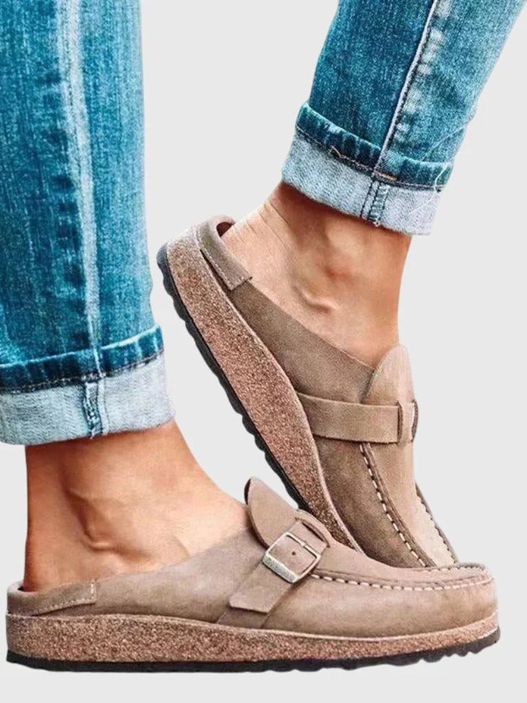 Idra - Women's Casual Faux Suede Loafers with Buckle Detail