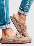 Idra - Women's Casual Faux Suede Loafers with Buckle Detail