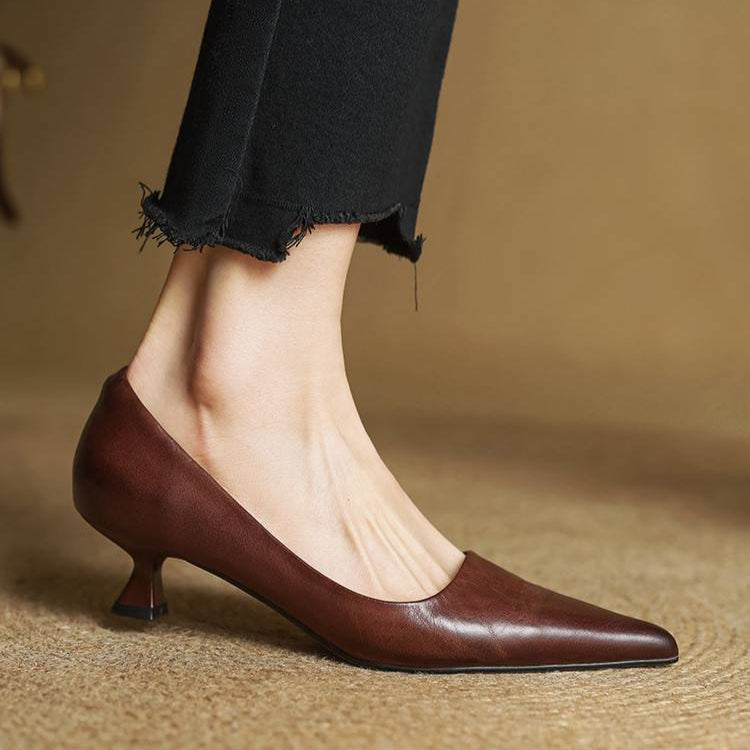 Imogen - Women's Leather Kitten Heel Shoes in Burgundy