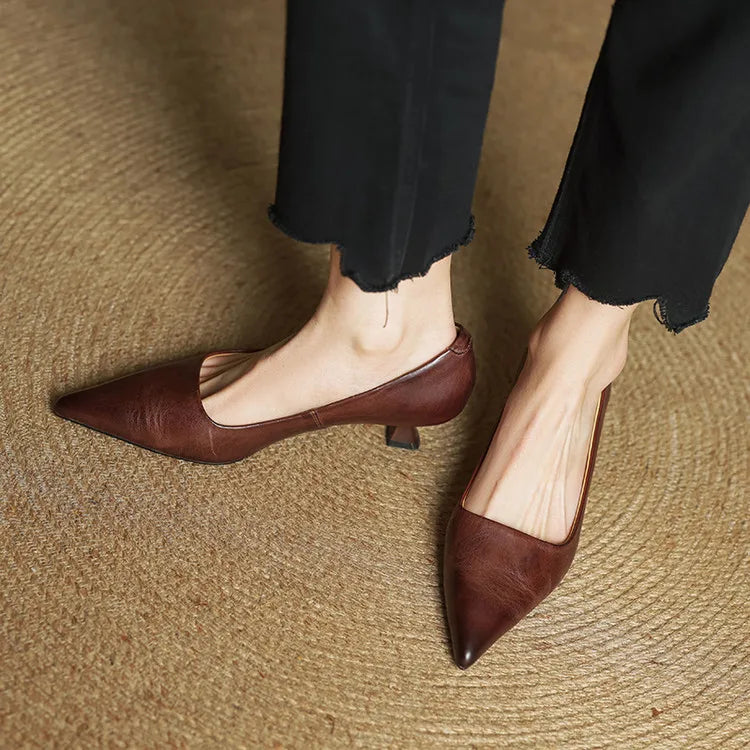 Imogen - Women's Leather Kitten Heel Shoes in Burgundy