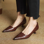 Imogen - Women's Leather Kitten Heel Shoes in Burgundy