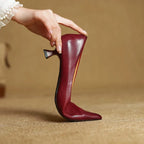 Imogen - Women's Leather Kitten Heel Shoes in Burgundy