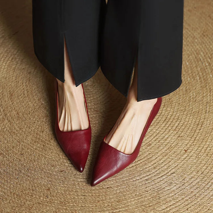 Imogen - Women's Leather Kitten Heel Shoes in Burgundy