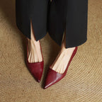 Imogen - Women's Leather Kitten Heel Shoes in Burgundy